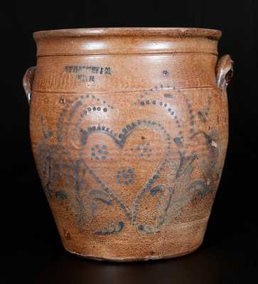Very Rare J.B. PFALTZGRAFF & CO. / YORK, PA Two-Gallon Stoneware Cream Jar w/ Heart Decoration