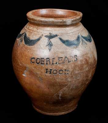 Very Rare COERLEARS HOOK Stoneware Jar, Thomas Commeraw, Manhattan, c1800