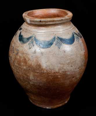 Very Rare COERLEARS HOOK Stoneware Jar, Thomas Commeraw, Manhattan, c1800