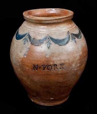 Very Rare COERLEARS HOOK Stoneware Jar, Thomas Commeraw, Manhattan, c1800