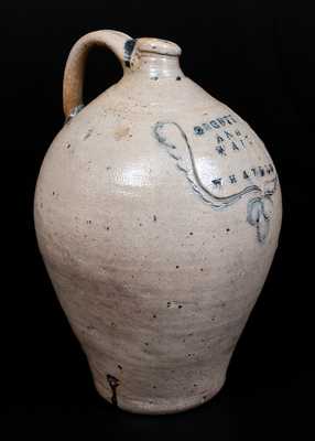 Very Rare ORCUTT AND WAIT / WHATELY Stoneware Jug w/ Incised Wreath Decoration