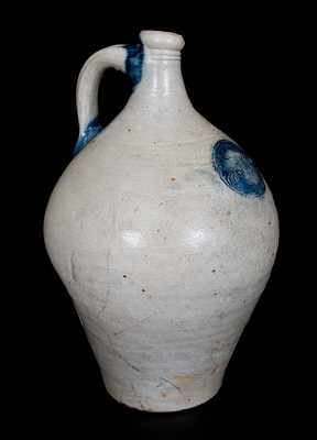 Very Rare Jonathan Fenton, BOSTON Stoneware Jug w/ Cartouche Featuring Potter s Initials, c1795