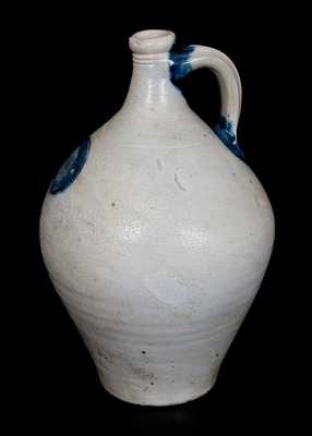 Very Rare Jonathan Fenton, BOSTON Stoneware Jug w/ Cartouche Featuring Potter s Initials, c1795