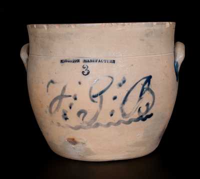 Extremely Rare KINGSTON MANUFACTURE Stoneware Jar w/ Script Initials, Jacob or John Ball, Kingston, NY, c1841