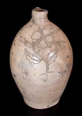 Extremely Rare T. WARNE / SOUTH AMBOY Stoneware Jug w/ Detailed Incised Floral Decoration