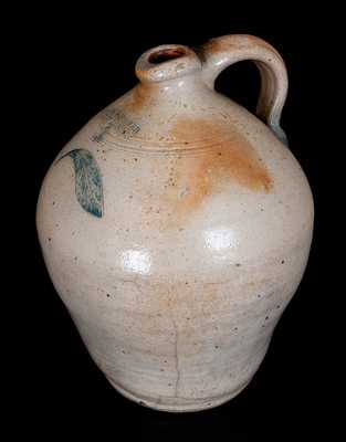 Very Rare S. T. BREWER / NEW LONDON, CT Stoneware Jug w/ Incised Leaf, 1828-1830
