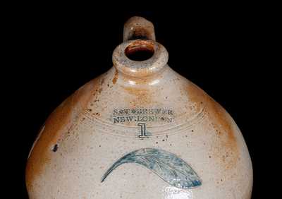 Very Rare S. T. BREWER / NEW LONDON, CT Stoneware Jug w/ Incised Leaf, 1828-1830