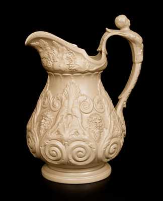 Rare Molded Stoneware Pitcher att. D. & J. Henderson, Jersey City, NJ.