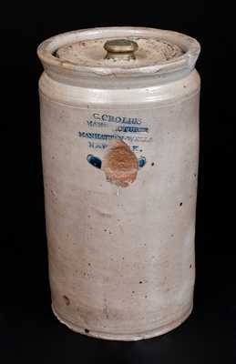 Very Rare C. CROLIUS Stoneware Jar Impressed PEACHES with Incised and Brushed Decorations, NY City