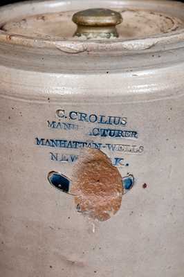 Very Rare C. CROLIUS Stoneware Jar Impressed PEACHES with Incised and Brushed Decorations, NY City