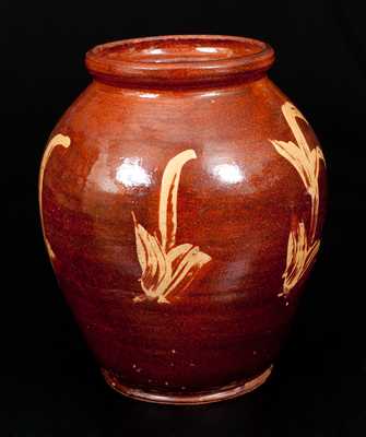 Very Rare New England Redware Jar w/ Yellow Slip Decoration, possibly Capt. John Norton, Bennington, VT, c1800