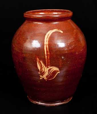 Very Rare New England Redware Jar w/ Yellow Slip Decoration, possibly Capt. John Norton, Bennington, VT, c1800