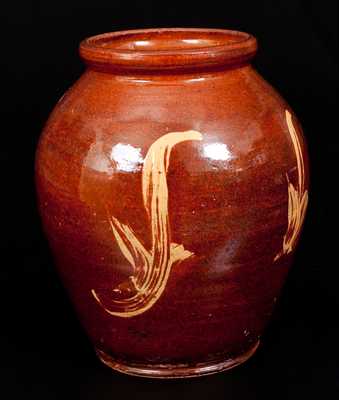 Very Rare New England Redware Jar w/ Yellow Slip Decoration, possibly Capt. John Norton, Bennington, VT, c1800