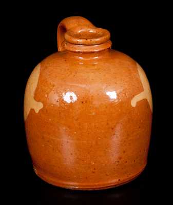 Rare Galena, IL Diminutive Redware Jug with Yellow Slip Circle Decoration