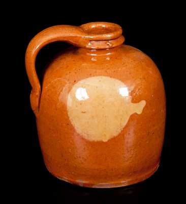 Rare Galena, IL Diminutive Redware Jug with Yellow Slip Circle Decoration