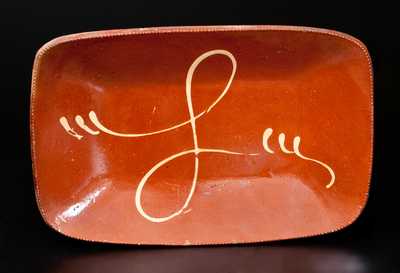 Rare Huntington, Long Island Redware Platter with Central "L" Motif