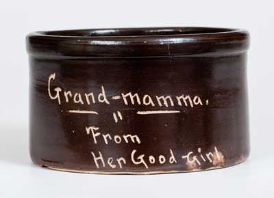 Rare Small Huntington, Long Island Stoneware Butter Crock Inscribed 