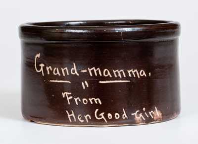 Rare Small Huntington, Long Island Stoneware Butter Crock Inscribed