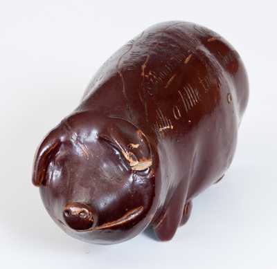 Anna Pottery Stoneware Pig Flask with Incised Railroad and River Guide