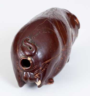 Anna Pottery Stoneware Pig Flask with Incised Railroad and River Guide