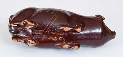 Anna Pottery Stoneware Pig Flask with Incised Railroad and River Guide