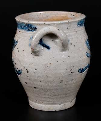 Very Important Diminutive Manhattan Stoneware Lidded Jar Inscribed Rachel Van Riper / November 10, 1800