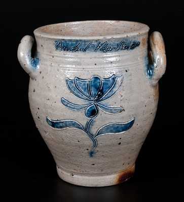 Very Important Diminutive Manhattan Stoneware Lidded Jar Inscribed Rachel Van Riper / November 10, 1800