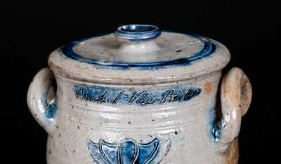 Very Important Diminutive Manhattan Stoneware Lidded Jar Inscribed Rachel Van Riper / November 10, 1800