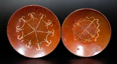 Two Slip-Decorated Redware Plates, Huntington, Long Island, New York origin, circa 1807-1860.