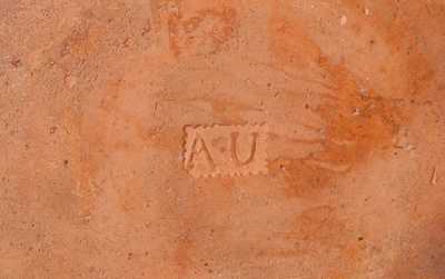 Important Andrew Uhler 1803 Sgraffito Redware Plate w/ Exuberant Decoration and Rare Impressed Maker s Mark
