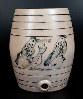 Rare O. L. & A. K. BALLARD / BURLINGTON, VT Stoneware Water Cooler w/ Double Bird Decoration