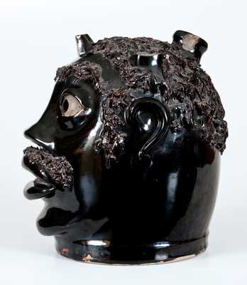 Exceptional Stoneware Face Jug, John Dollings, White Cottage, Ohio, circa 1870