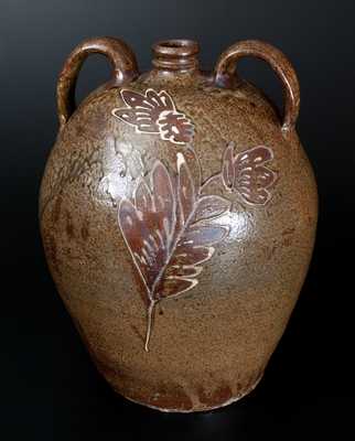 Exceptional Collin Rhodes, Edgefield, SC Stoneware Jug w/ Elaborate Two-Color Slip Floral Decoration, c1845