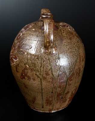 Exceptional Collin Rhodes, Edgefield, SC Stoneware Jug w/ Elaborate Two-Color Slip Floral Decoration, c1845
