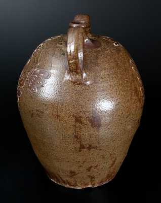Exceptional Collin Rhodes, Edgefield, SC Stoneware Jug w/ Elaborate Two-Color Slip Floral Decoration, c1845