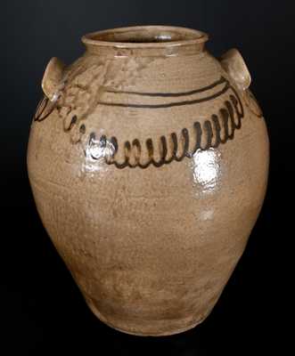 Rare att. Thomas Chandler, Edgefield, SC Stoneware Jar with Iron Slip Decoration