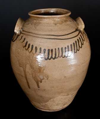 Rare att. Thomas Chandler, Edgefield, SC Stoneware Jar with Iron Slip Decoration