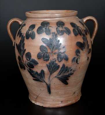 Extremely Rare 10 Gal. Double-Handled Baltimore Stoneware Water Cooler w/ Profuse Cobalt Floral Decoration