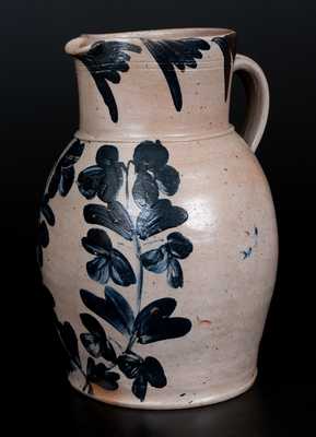 Rare Three-Gallon Baltimore Stoneware Pitcher with Cobalt Floral Decoration