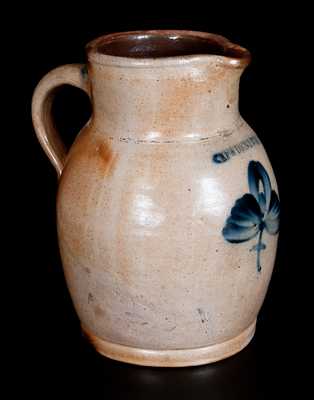 COWDEN & WILCOX / HARRISBURG, PA Stoneware Pitcher with Cobalt Flower