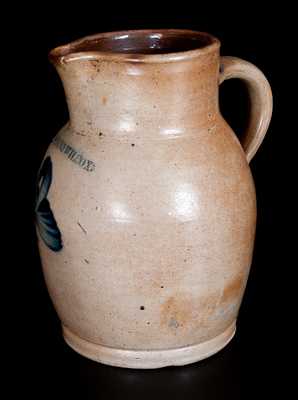 COWDEN & WILCOX / HARRISBURG, PA Stoneware Pitcher with Cobalt Flower