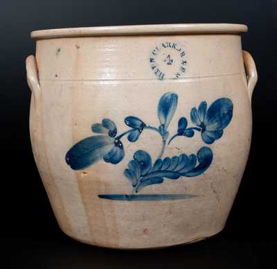 Four-Gallon N. CLARK, JR. / ATHENS, NY Stoneware Cream Jar w/ Cobalt Floral Decoration