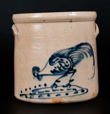 Rooster Pecking Corn Crock, att. Brady & Ryan, Ellenville, NY, circa 1885