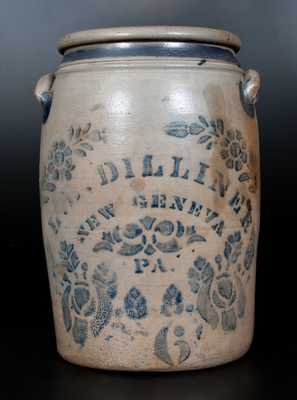 L. B. DILLINER / NEW GENEVA, PA Six-Gallon Stoneware Jar with Large Stenciled Floral Decoration