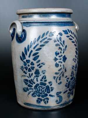 Five-Gallon Western PA Stoneware Jar w/ Elaborate Stenciled Floral Decoration