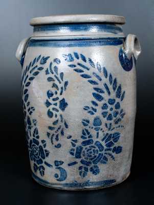Five-Gallon Western PA Stoneware Jar w/ Elaborate Stenciled Floral Decoration