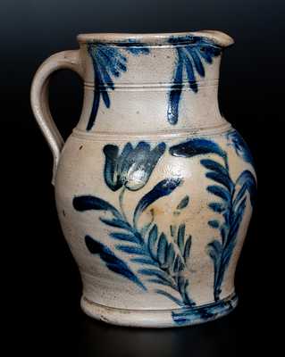 Remmey, Philadelphia Stoneware Pitcher with Triple Tulip Decoration