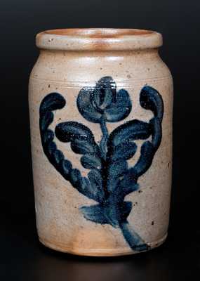 Half-Gallon Baltimore Stoneware Jar w/ Cobalt Floral in Wreath Decoration