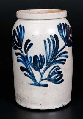 Fine Half-Gallon Baltimore Stoneware Jar w/ Bright Slip-Trailed Floral Decoration
