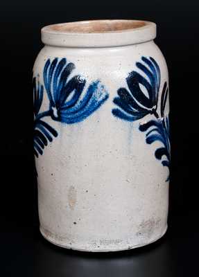 Fine Half-Gallon Baltimore Stoneware Jar w/ Bright Slip-Trailed Floral Decoration